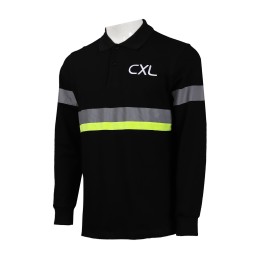 D265 custom-made black long-sleeved reflective strip Polo shirt reflective fluorescent color matching design security industrial uniform garment factory D265 custom-made black long-sleeved reflective strip Polo shirt reflective fluorescent color matching design security industrial uniform garment factory